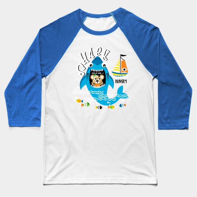 Shark Bear Mouth Cartoon Baseball T-Shirt by Mako Design 